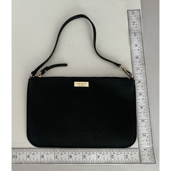 Kate Spade Lolly Newbury Pouch Wallet Wristlet Black Leather Strap Thin Logo - Picture 7 of 14